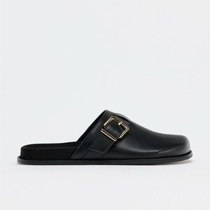Zara Black Leather Slip-On Mule